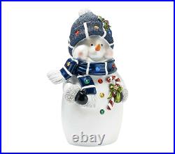 New Kringle Express 22 Illuminated Resin Snowman with Hat and Scarf BLUE