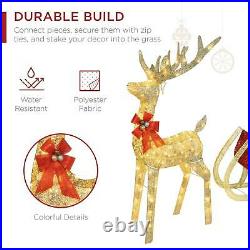 New Lighted Christmas Reindeer and Sleigh Outdoor Decor Set with LED Lights