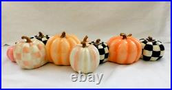 New MacKenzie-Childs Autumnology Check & Stripe Pumpkin Cluster Centerpiece