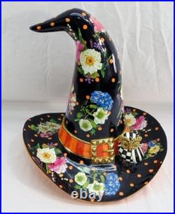 New MacKenzie Childs Black Flower Market Witch Hat Figurine 13 Tall