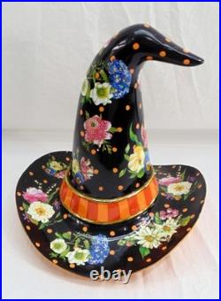 New MacKenzie Childs Black Flower Market Witch Hat Figurine 13 Tall