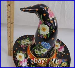 New MacKenzie Childs Black Flower Market Witch Hat Figurine 13 Tall