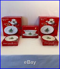 New NIKKO Happy Holidays 34 Pc Dinner Set Dishes Plate Cup Saucer Christmas Tree