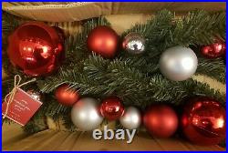 New Pottery Barn 5 Ft Red Silver Ornament Pine Christmas Garland