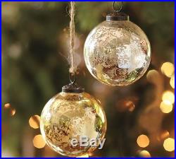 New Pottery Barn Mercury Glass Ball Ornaments Silver and Gold, Set of Six