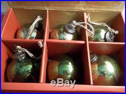 New Pottery Barn Set of 6 GREEN Mercury Glass Ornaments Holiday Christmas