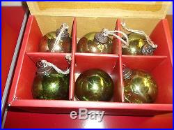 New Pottery Barn Set of 6 GREEN Mercury Glass Ornaments Holiday Christmas