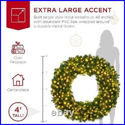 New Pre-Lit Artificial Fir Christmas Wreath with LED Lights, Plug-In, PVC Tips