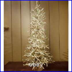 New Primitive Retro Vintage Christmas SILVER GOLD TINSEL TREE Burlap Base 4 ft