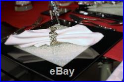 New Set Of Six Black Glass Placemats With Swarovski Crystals Dining Dinner Table