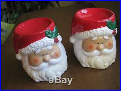 New Set of 2 Ceramic Christmas Holiday Santa Claus Candle Votive Holders
