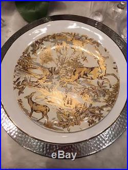 New Set of 6 Pottery Barn ALPINE TOILE GOLD Salad Plates Christmas Stag Woodsy