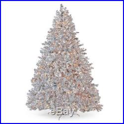 New Vickerman 9' Silver Tinsel Pre-Lit Christmas Tree Clear Lights