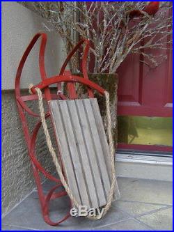 New! Vintaged Metal & Wood RED SLED Sleigh Outdoor Christmas Display Decor