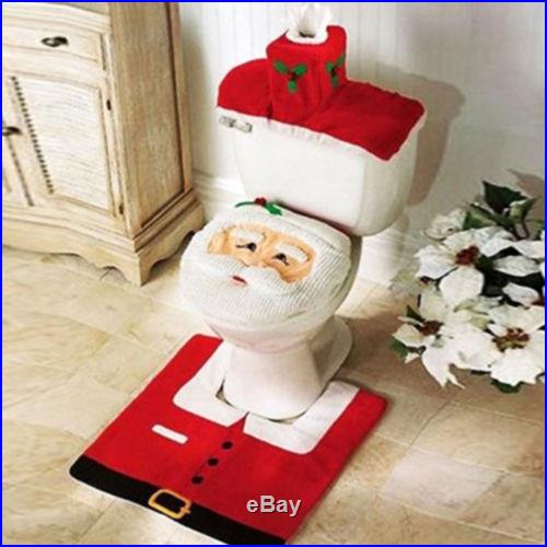 New XMAS Santa Toilet Seat Cover 3 pcs / Set Bathroom Mat Christmas Decorations