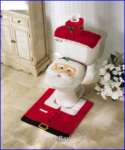 New XMAS Santa Toilet Seat Cover 4 pcs / Set Bathroom Mat Christmas Decorations