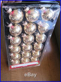 New in Box 18 Ct Gold Glass Ball Christmas Holiday Ornaments