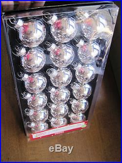New in Box 18 Ct Silver Glass Ball Christmas Holiday Ornaments