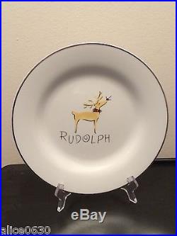 New in Box SET of 4 POTTERY BARN RUDOLPH REINDEER DINNER PLATES RARE FIND