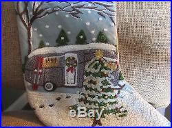 New with tag! Pottery Barn Christmas Camper Crewel Stocking Airstream