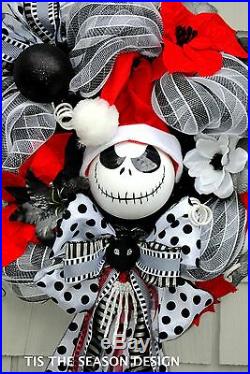 Nightmare Before Christmas Wreath for The Door Jack Skellington Black White Red