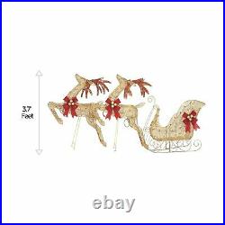 Noma Light Up Golden Reindeer and Sleigh Holiday Decoration Set (Open Box)