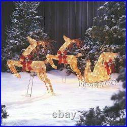 Noma Pre-Lit LED Golden Reindeer and Sleigh Holiday Lawn Decoration Set (Used)