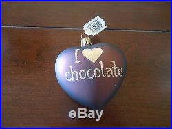 Nordstroms I Love Chocolate Polish Glass Heart Shape Ornament