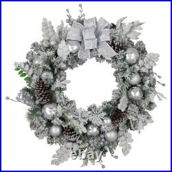 Northlight GlitterFrosted Foliage Artificial Christmas Wreath with Bow 30-Inch