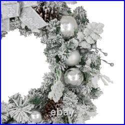 Northlight GlitterFrosted Foliage Artificial Christmas Wreath with Bow 30-Inch