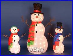 Northlight Set Of 3 Lighted Tinsel Snowman Family Christmas Yard Art