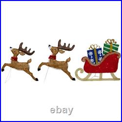 Northlight Set of 3 Lighted Reindeer Sleigh Outdoor Christmas Decoration 25.25