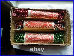 Nos Box Of 3 Mercury Glass Bead Garland Strings Red, Green & Multi Color 9′ Ea