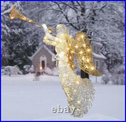 OUTDOOR CHRISTMAS ANGEL WITH TRUMPET Yard Decoration White LED Lights Bow