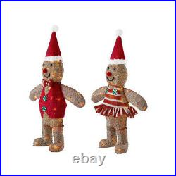 OUTDOOR GINGERBREAD MAN GIRL Christmas Yard Decoration White LED Lights Set of 2