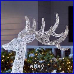 OUTDOOR REINDEER 3-Piece with LED Lights Christmas Yard Decoration White Red Bow