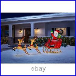 OUTDOOR SANTA CLAUS REINDEER SLEIGH Christmas Yard Decoration White LED Lights