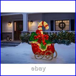 OUTDOOR SANTA SLEIGH CANDY CANE Christmas Yard Decoration Warm White LED Lights