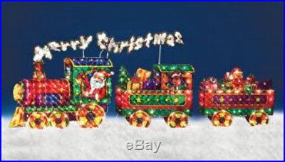 OUTDOOR SANTA TRAIN w/ FRIENDS DELIVER GIFT BOXES LIGHTED CHRISTMAS DECORATION