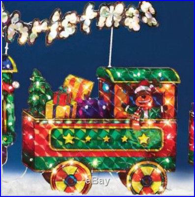OUTDOOR SANTA TRAIN w/ FRIENDS DELIVER GIFT BOXES LIGHTED CHRISTMAS DECORATION