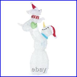 OUTDOOR SNOWMAN WITH DOG Christmas Yard Decoration Cool White LED Lights