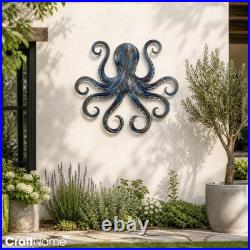 Octopus Metal Sign Outdoor Wall Art Coastal Patio Backyard Garden Decor