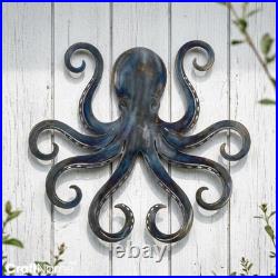 Octopus Metal Sign Outdoor Wall Art Coastal Patio Backyard Garden Decor