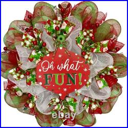 Oh What Fun Ornament Christmas Handmade Deco Mesh Wreath
