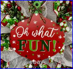 Oh What Fun Ornament Christmas Handmade Deco Mesh Wreath