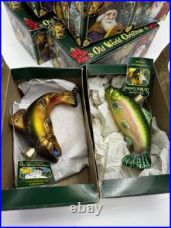 Old World Christmas Fishing Glass Ornament Lot Of 8 Bass Trout Salmon Truck