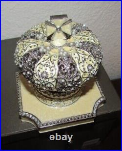 Olivia Riegel Rare Crown Cross Stocking Holder Jeweled Crystal Pearl Cream Box