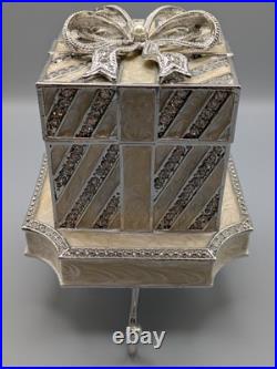 Olivia Riegel Striped White Gift Box Crystal Stocking Holder