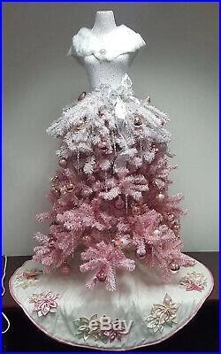Ombre Pink 5 Ft Dress Form Xmas Tree W Vintage Ornaments