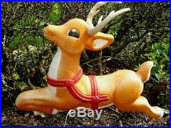 One Blow Mold Reindeer Santa's Flying Reindeer Lighted Plastic 29